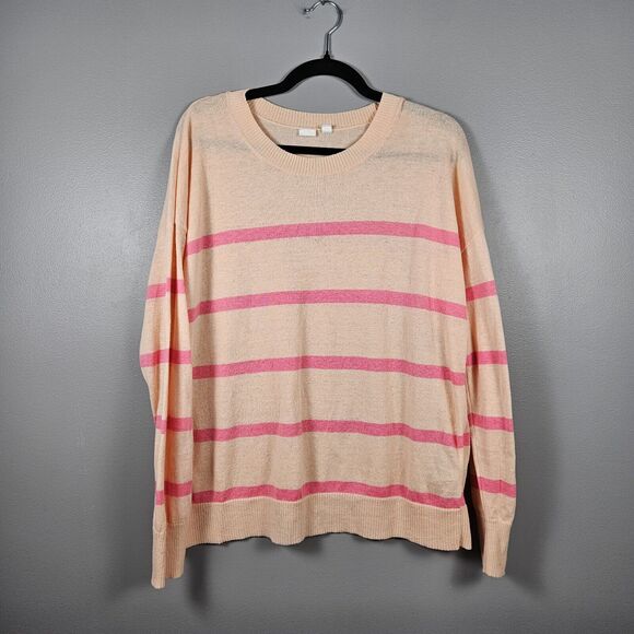 GAP Pullover Sweater pink/peach striped lightweight linen blend Size Large - Picture 1 of 5